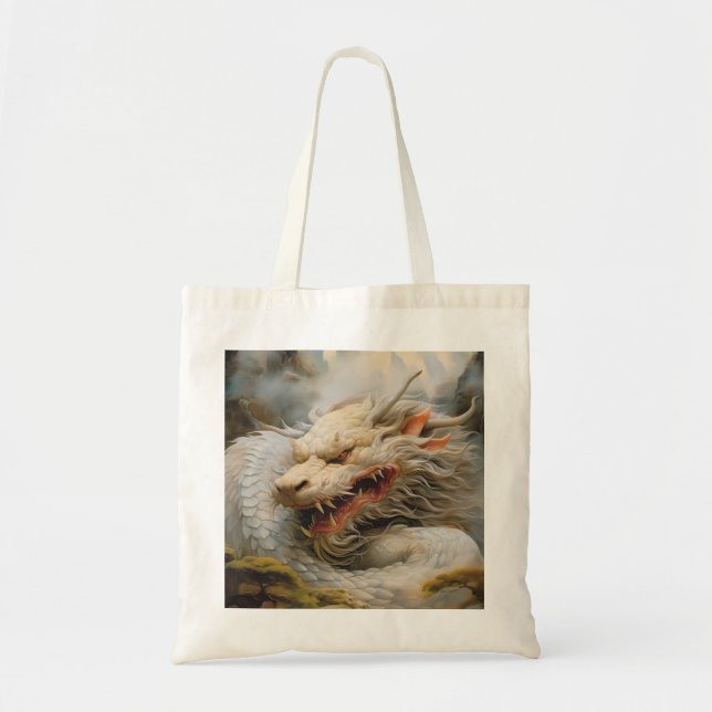White Eastern Dragon Tote Bag (Front)