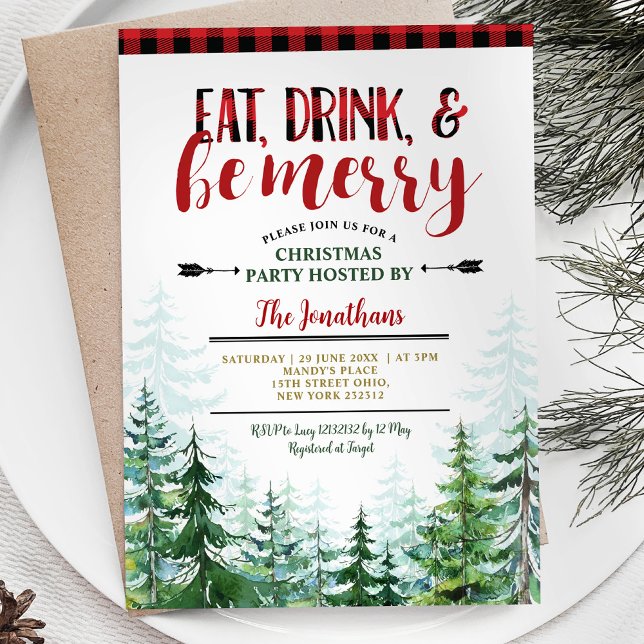 White Eat, Drink and Be Merry Christmas Party Invitation (Creator Uploaded)