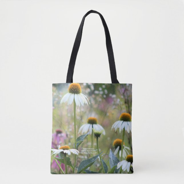 White Echinacea Coneflower Tote Bag (Front)