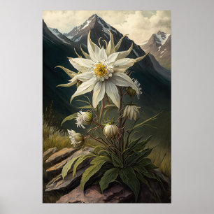 White Edelweiss Flower Art Print Poster
