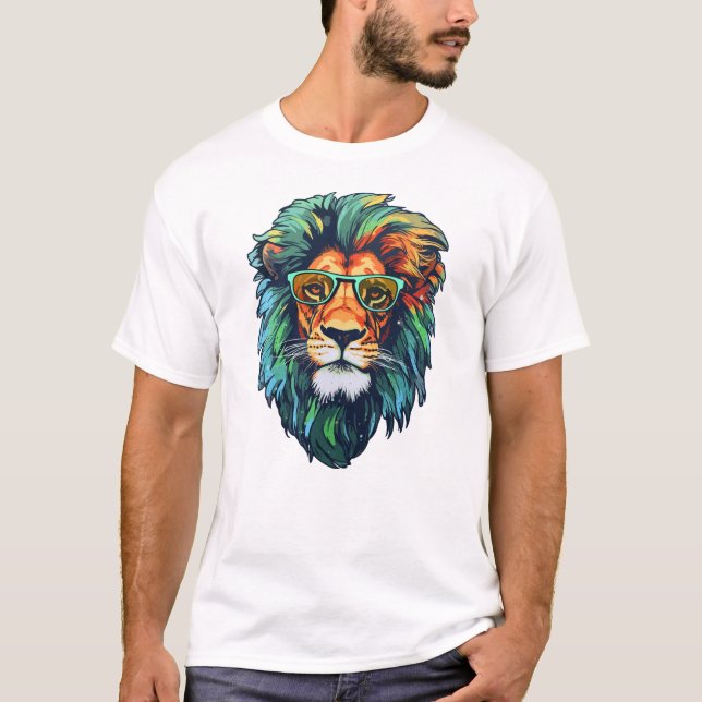 White Editable Man T-Shirt - Lion (Front)