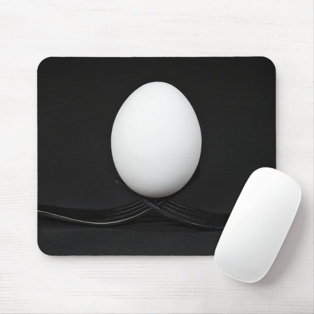White Egg On Black Forks Mouse Pad (With Mouse)