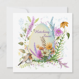 White egg small bird colourful flowers floral  invitation