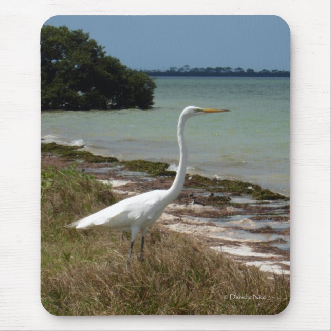 White Egret 2 Mousepad (Front)