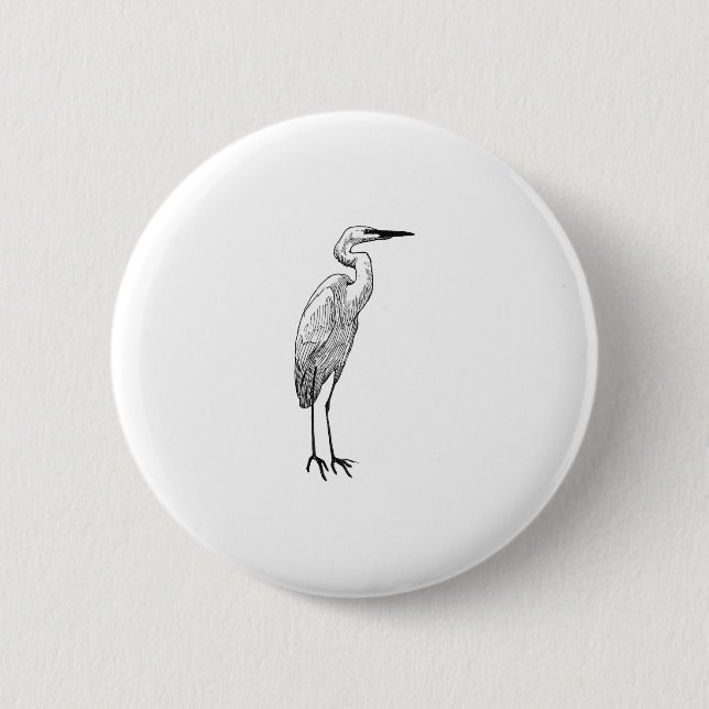 White Egret 6 Cm Round Badge (Front)