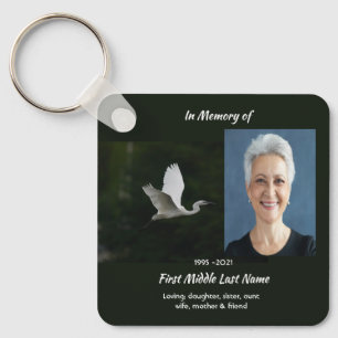 White Egret Bird Memorial Keepsake  Key Ring