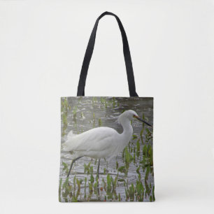 White Egret Green Foliage Nature Photo Lake Bird Tote Bag