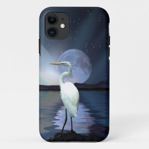 White Egret & Moon Fantasy Wildlife Art Phone Case