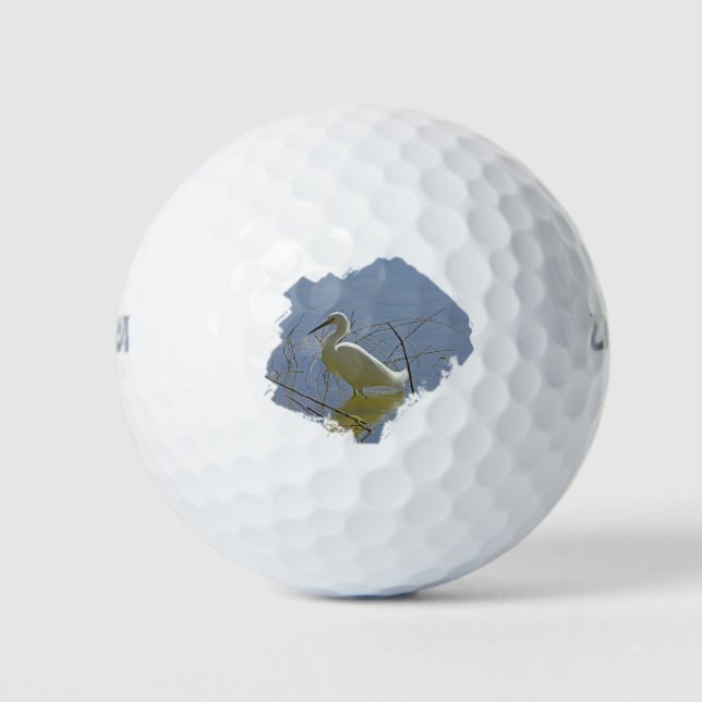 White Egret Photo Elegant Bird Calm Water Nature Golf Balls (Front)