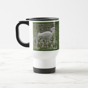 White Egret Photo Nature Theme Elegant Wading Bird Travel Mug