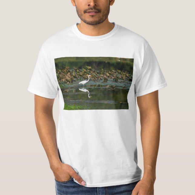 White Egret Reflection T-Shirt (Front)