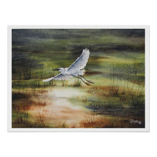 White Egret Watercolor  Poster