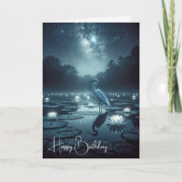 White Egret With Water Lilies Birthday
