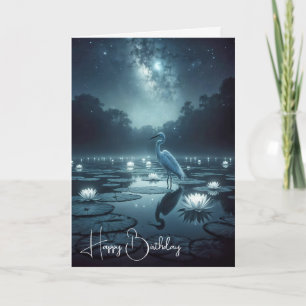 White Egret With Water Lilies Birthday Card