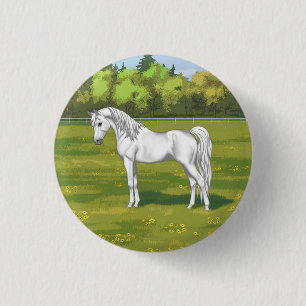 White Egyptian Arabian Horse in Summer Pasture 3 Cm Round Badge