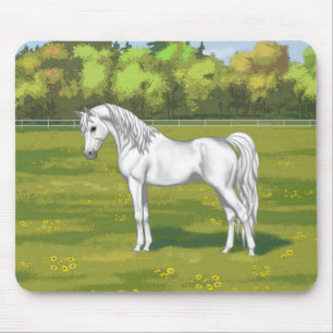 White Egyptian Arabian Horse in Summer Pasture Mouse Pad