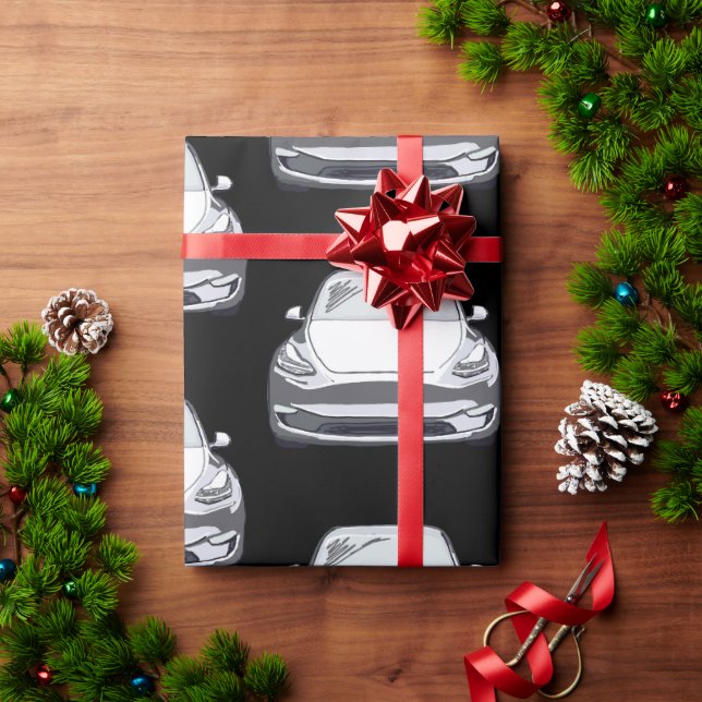 White Electric Vehicle SUV Car Black Background Wrapping Paper (Holiday Gift)