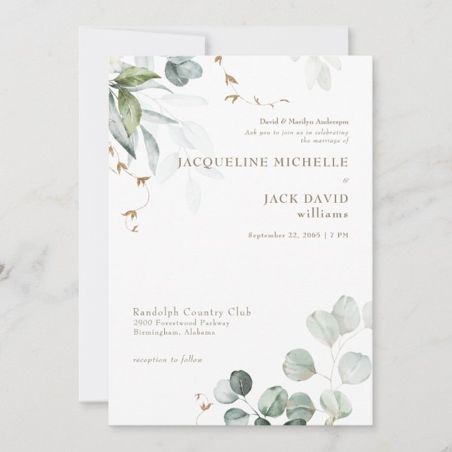 White Elegance Bride Parents Wedding   Invitation (Front)