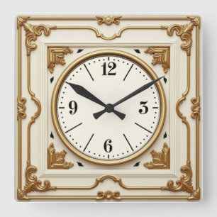 White Elegant Art Deco Square Wall Clock