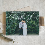 White Elegant Beatrice Script Photo Wedding Thank You Card<br><div class="desc">Send thanks to family and friends with this customisable wedding thank you card. It features an elegant white script. Personalise this elegant wedding thank you card by adding your own details. This script thank you card will also be perfect for graduations,  birthdays,  first communions,  and so much more.</div>