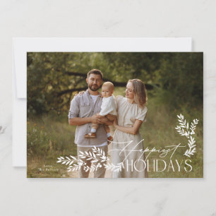 White Elegant Botanical Flat Photo Happy Holiday Card