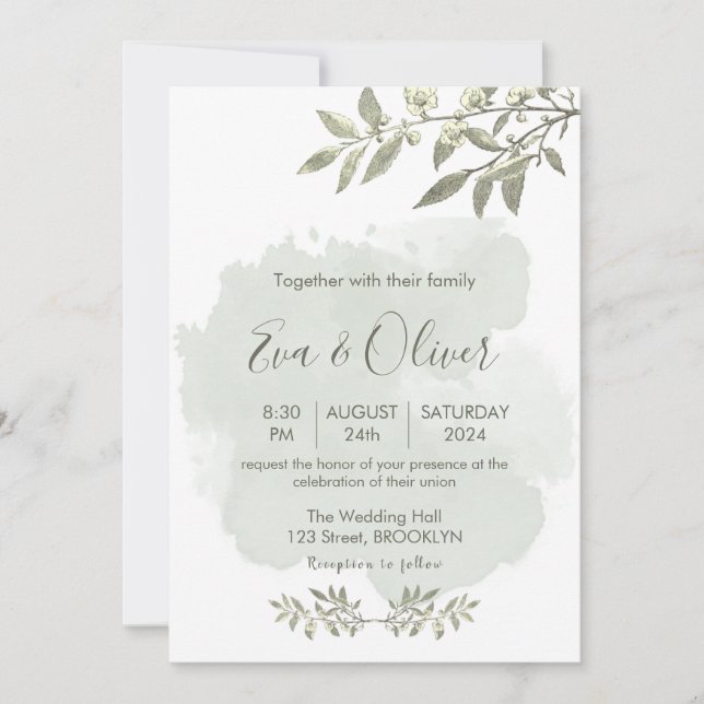 White Elegant Botanical Minimalist Wedding Invitat Invitation (Front)