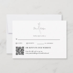 White Elegant Botanical Traditional & QR Code RSVP Card