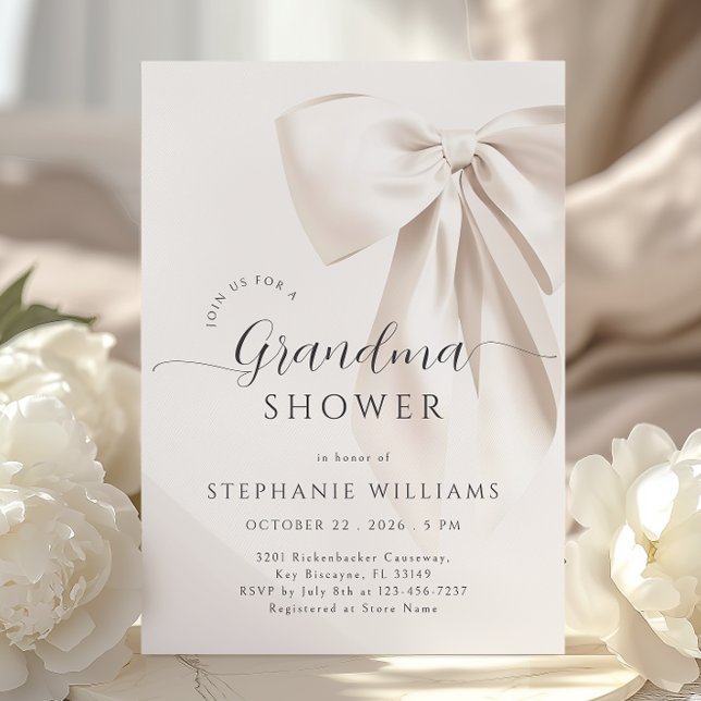 White Elegant Bow Grandma Shower Invitation (Creator Uploaded)