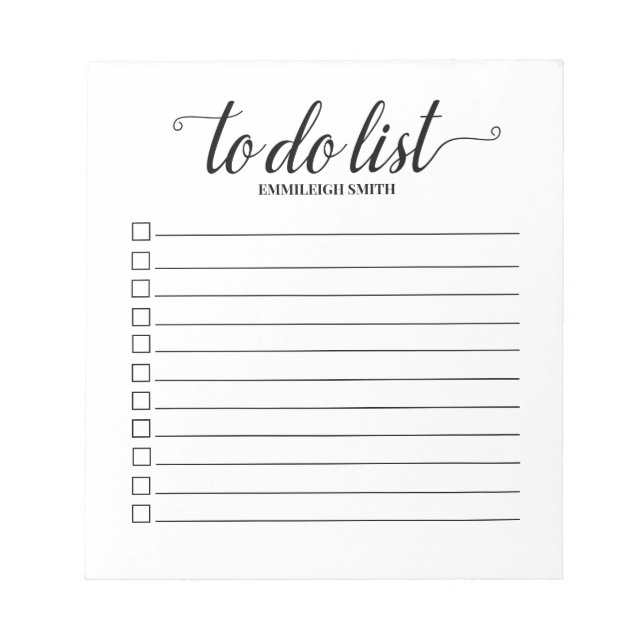 White Elegant Brush Script To Do List Checkbox Notepad (Front)