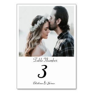 White Elegant Calligraphy Photo Wedding Custom Table Number
