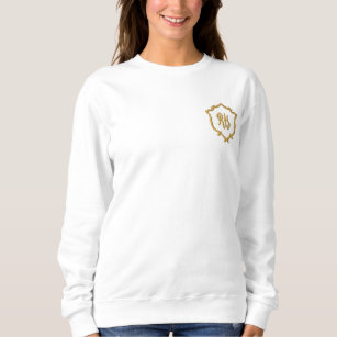 White Elegant Chic Initial Monogram Emblem Women's Embroidered Sweatshirt