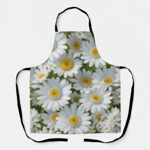 White Elegant Daisies Apron