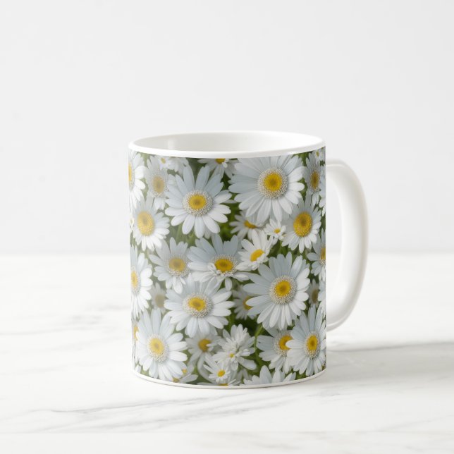 White Elegant Daisies Coffee Mug (Front Right)