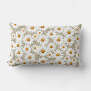 White Elegant Daisies Pattern  Lumbar Cushion