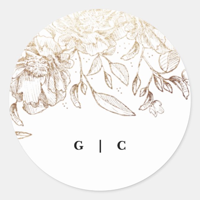 White Elegant Drawn Botanical Monogram Wedding Classic Round Sticker (Front)