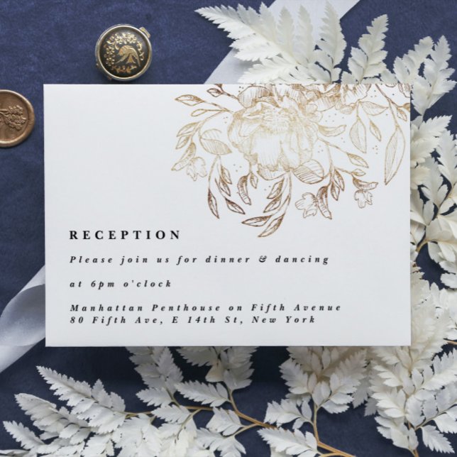 White Elegant Drawn Botanical Wedding Reception Enclosure Card (Creator Uploaded)