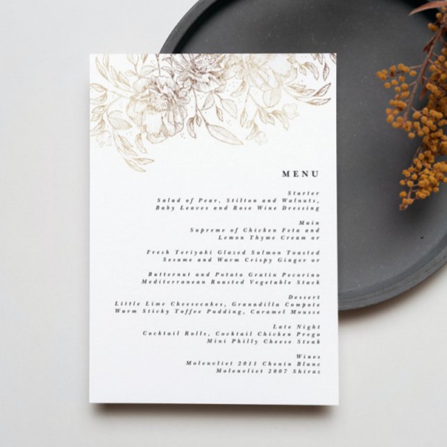 White Elegant Drawn Botanical Wedding Reception Menu (Creator Uploaded)