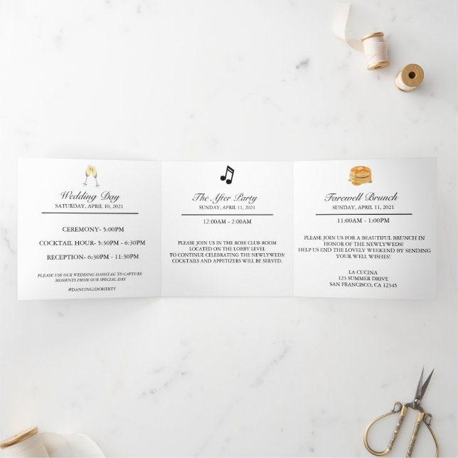 White Elegant Eucalyptus Wedding Details Tri-Fold Card (Inside)
