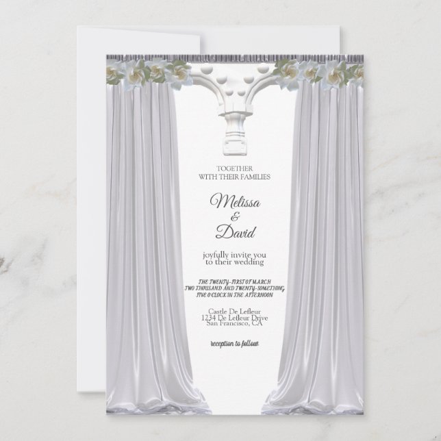 White Elegant Floral Greek Arch Wedding Invitation (Front)
