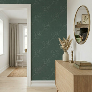 White Elegant Floral Modern Wool Dark Green Wallpaper