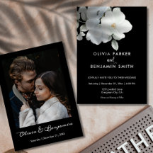 White Elegant Floral Photo Modern Black Wedding