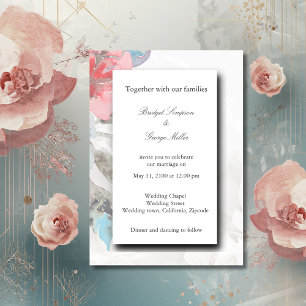 white elegant Floral watercolor rose wedding Invitation