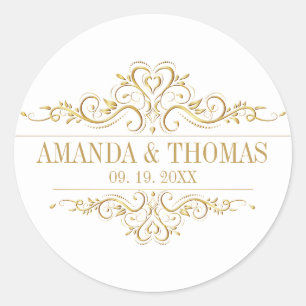 White Elegant Frame Personalised Wedding Stickers