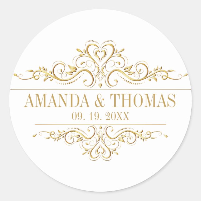 White Elegant Frame Personalised Wedding Stickers (Front)