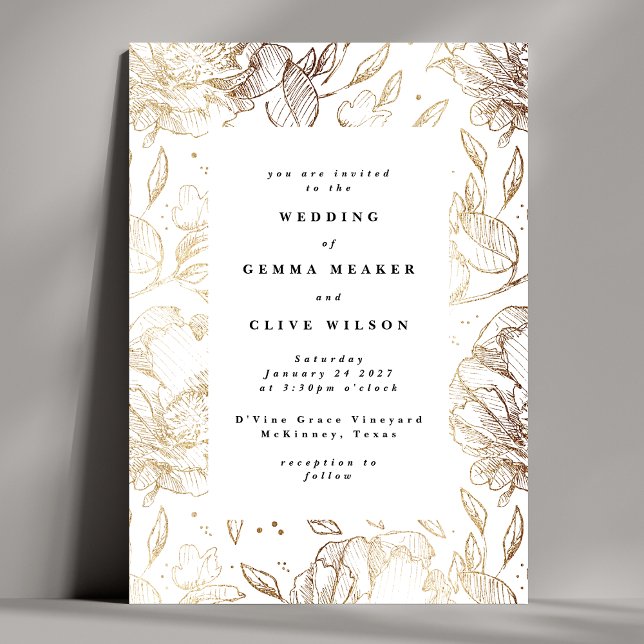 White Elegant Gold Botanical Wedding Invitation (Creator Uploaded)