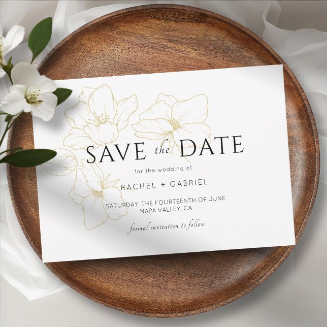 White | Elegant Gold Floral Wedding  Save The Date (Creator Uploaded)