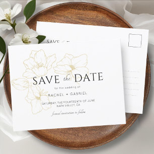 White Elegant Gold Floral Wedding Save the Date Postcard