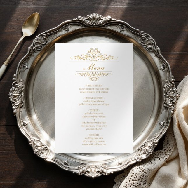 White elegant golden frame wedding menu (Creator Uploaded)