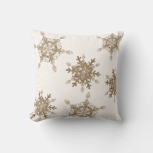 White Elegant Golden Snow Flakes Cushion