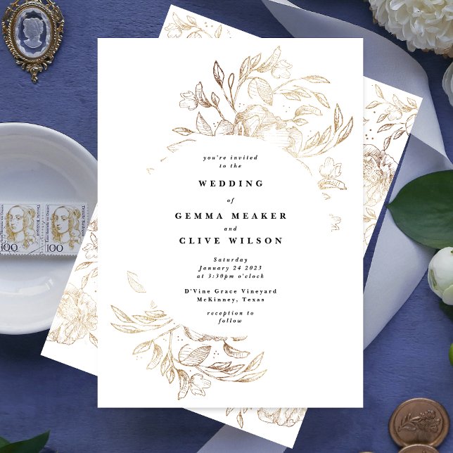 White Elegant Hand Drawn Botanical Wedding Invitation (Creator Uploaded)